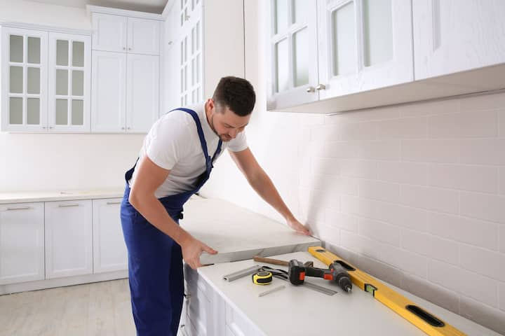 A kitchen countertop made of a durable and stain-resistant material, designed for easy maintenance in Woodbridge